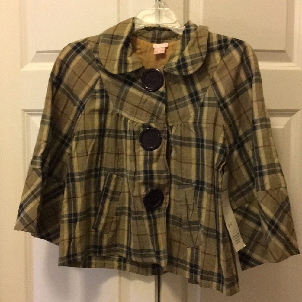 NWT Light bell-sleeve plaid jacket size M